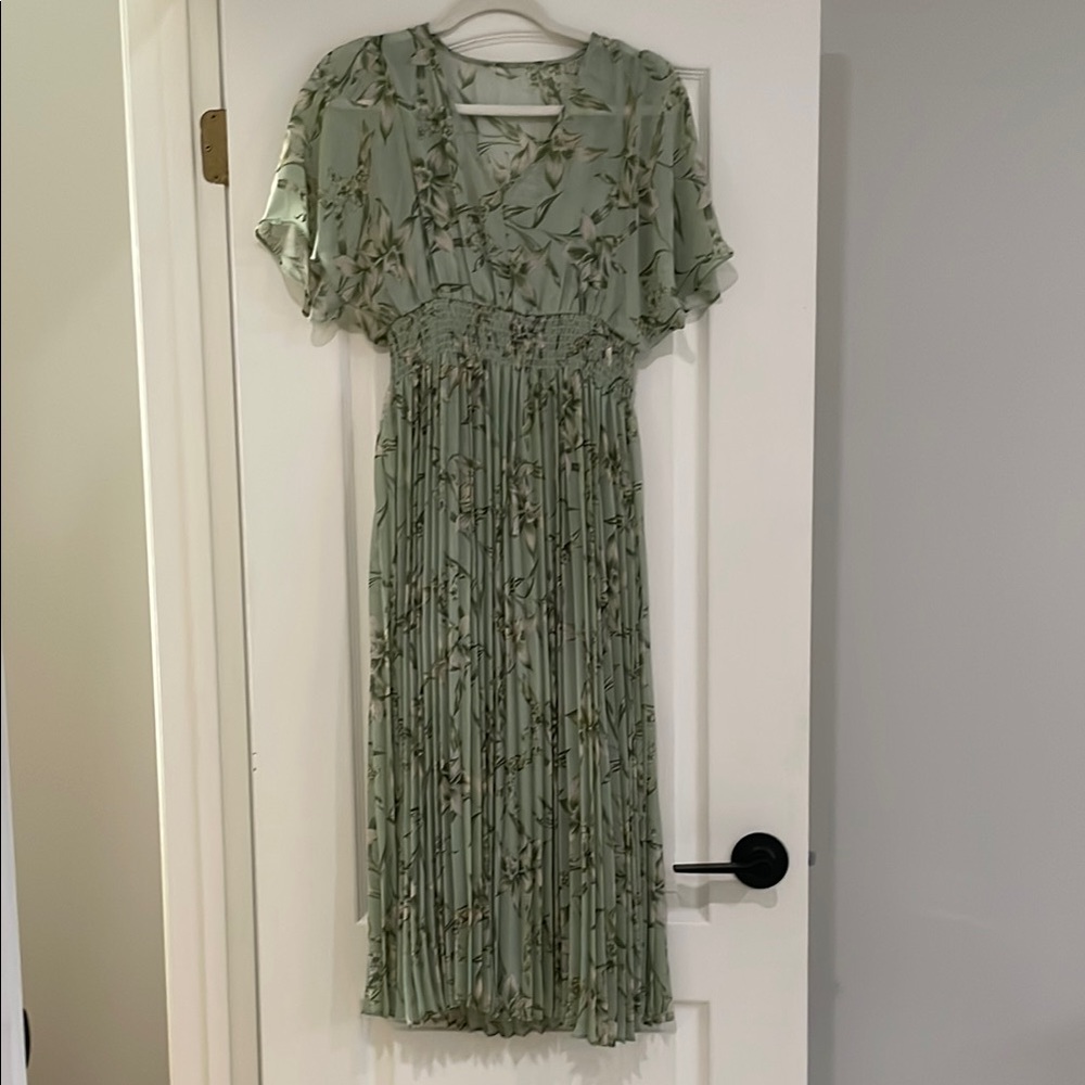 Taylor Green Flutter Sleeve Midi Dress for Weddings